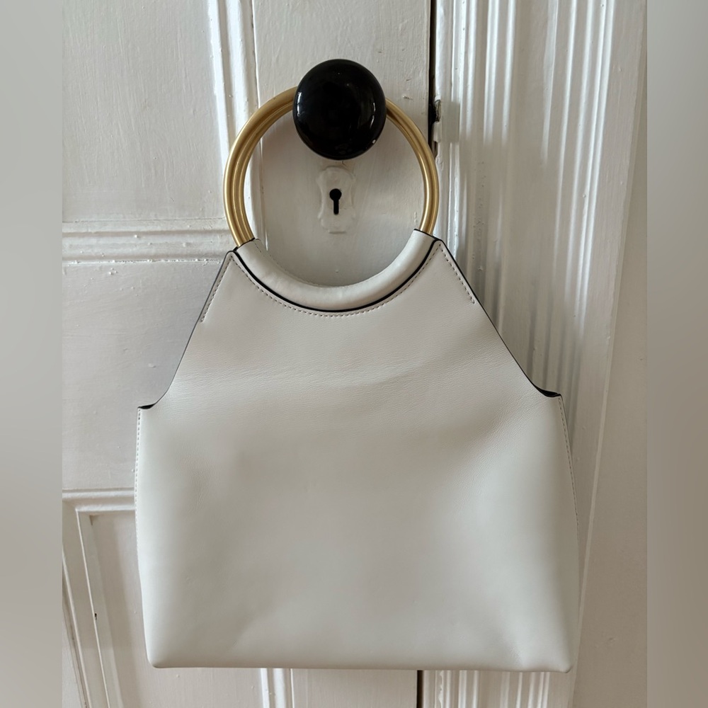Stylish White Tote with Gold Handles